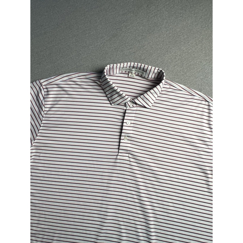 Holderness & Bourne Shirt Mens 2XL XXL White Striped Golf Polo Performance